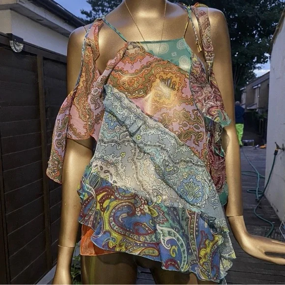 Zara Ruffled Paisley Patchwork Blouse - Picture 3 of 7
